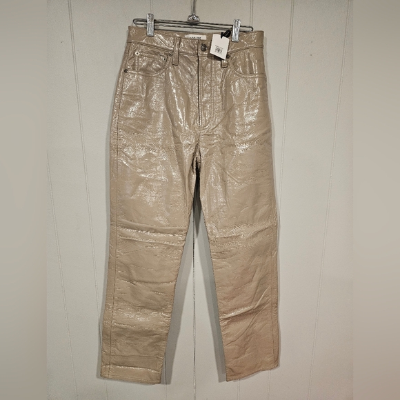 Agolde Denim - Agolde Pinch Waist Quail Patent Tan Recycled Leather Pants Sz 26 SCUFF 27x29 NEW